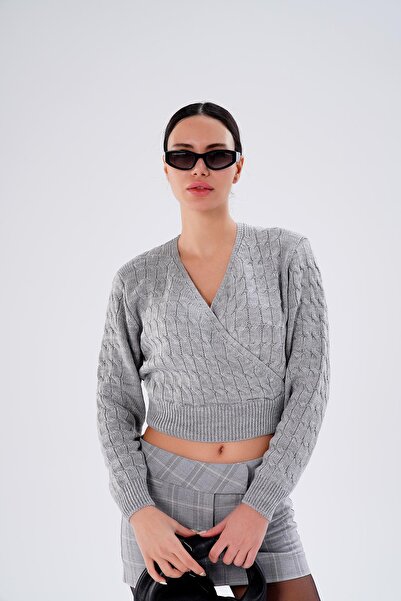 ŞİMAL Women's Knitted Pattern Double-Breasted Collar Knitwear Knitted Sweater 255152 -