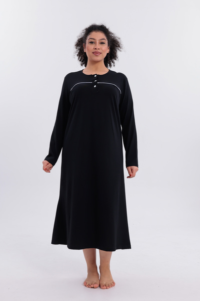 Mio Vero Women's Piped Long Sleeve Cotton Plus Size (Oversized) Nightgown