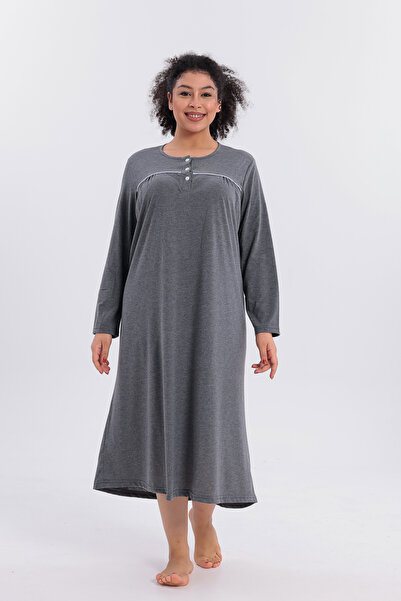 Mio Vero Women's Piped Long Sleeve Cotton Plus Size (Oversized) Nightgown