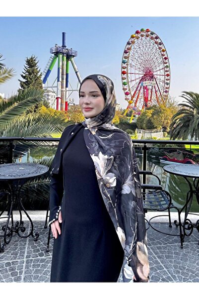 CUOCA LOUNGE Çiçek Desenli Antrasit İnce Vual Şal