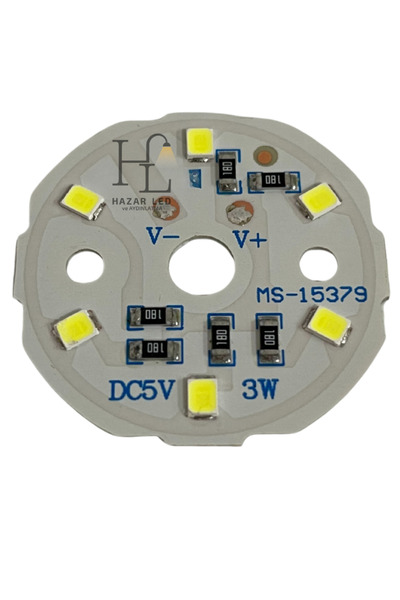 Hazar Led 5 Volt 3 Watt SMD 2835 Ledli Hazır Projektör Ledi Beyaz Yuvarlak PC...