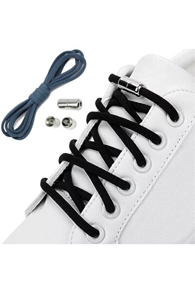 OEM Elastic Shoelaces with NO TOUCH system with Metal Capsule, Round, Blue