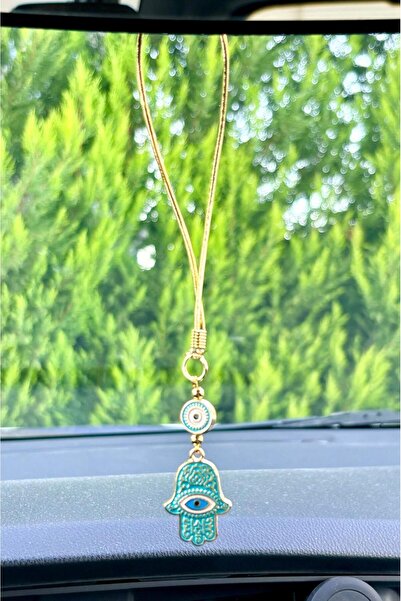 Azrua Gilded Turquoise Hand of Fatima Metal Car Mirror Ornament Car Charm Bag Accessory