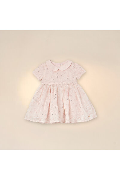 giggles Sequinned Dress with Bow Applique and Short Sleeves