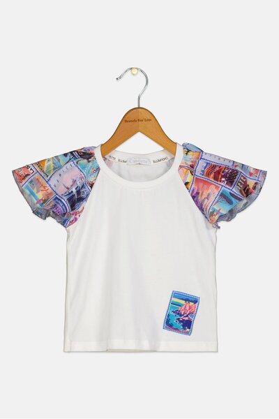 Choupette Toddlers Girl Cap Sleeves Graphic Print Top, Multicolor