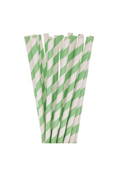 Paper Straws , white with light green stripes, 100 pcs/set