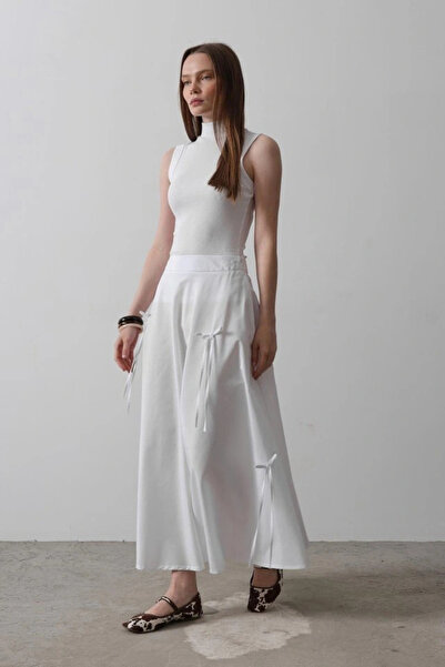 GENCULUS Bow Flared Skirt White