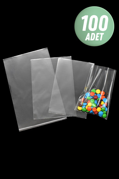 Anadolu Ambalaj Market Şeffaf Parlak Bantsız Jelatin Poşet 10x15cm 100 Adet Kurabiye Aksesuar Hediye Paketleme Poşeti