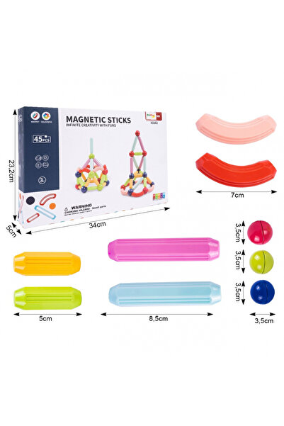 MalPlay Sticks magnetic construction set for children, with 45 multi-colored elements, multiple construction possibilities