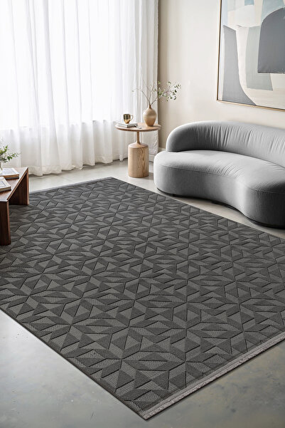 Anthracite Bamboo Satin Anti-Slip Sole Washable Carpet Siesta