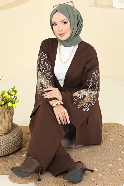 ModaMerve Payet Detaylı İkili Takım 1300MT581-MS Kahve