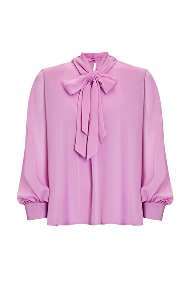 Exquise Patterned Scarf Collar Long Sleeve Regular Blouse