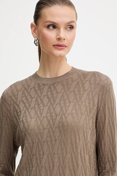 Armani Exchange Women's Regular Fit Round Neck Patterned Cotton Knitted Brown Sweater Xw001317 Af16619-F1039
