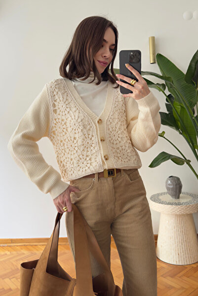 MAGARDE Cardigan cu design brodat - PIATRĂ