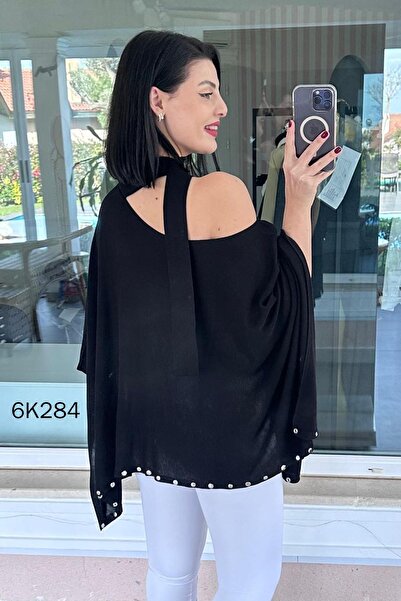 İnce Topuk Scarf Knitwear Poncho 6K284