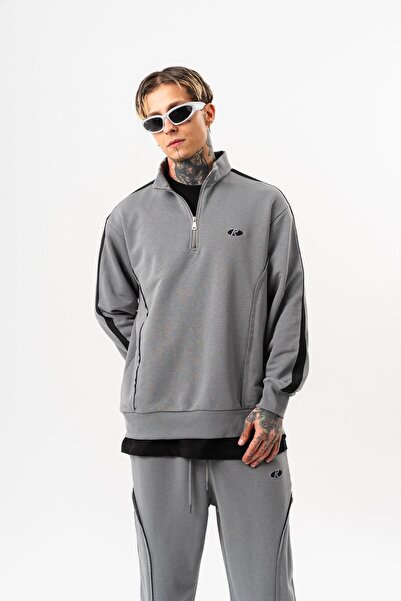 Respire Ανδρικό φούτερ με λεπτομέρεια ραμμένης ραφής με μισό φερμουάρ διαγώνι...