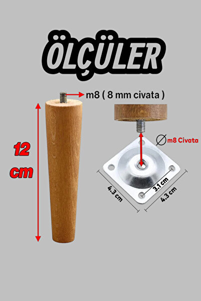 MH MiniHediye Wood (12 cm) Furniture Armchair Sofa Leg Feet Set of 4 with M8 Bolted Attachment