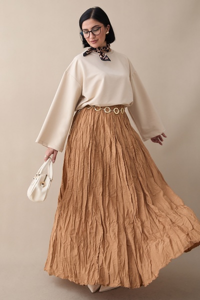 InStyle Oversized Wide Sleeve Beige Sweatshirt