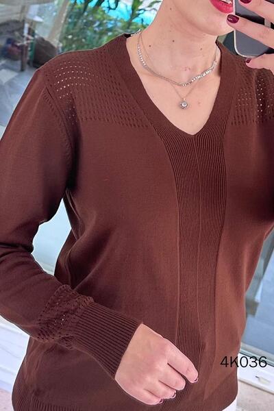 İnce Topuk V-Neck Openwork Knitwear Blouse 4K036