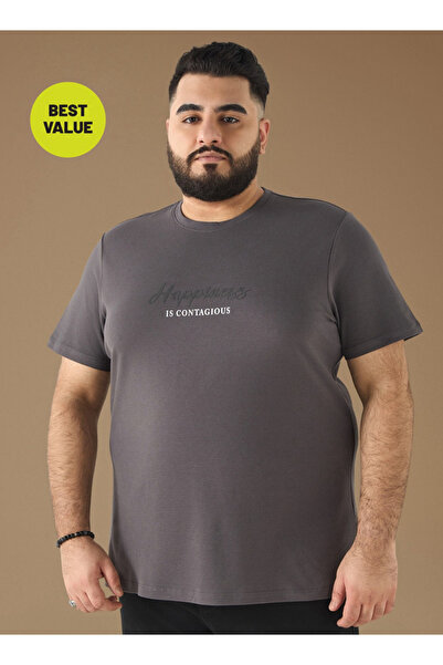 FAV Plus Size Slogan Print Crew Neck T-shirt with Short Sleeves