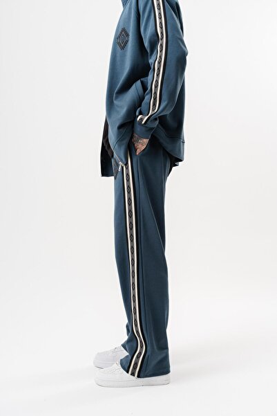 Respire Men's Striped Detail Winter Doubleface Baggy Sweatpants Petrol