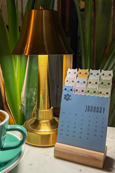 MSticker 2026 İngilizce Kedi Temalı Takvim, Masa Takvimi İngilizce Özel Tasarım 2026 Yılı Takvimi