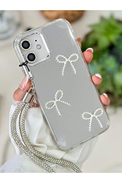 Go Aksesuar iPhone 12 and 12 Pro Compatible Mirrored Charm Bow Anti-Shock Camera Protected Silicone Case