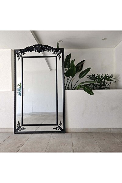 Muummirror 200x120 cm Ahşap Oyma Boy Aynası - Özel Ahşap 3 Boyutlu Dev Ahşap Çerçeveli Boy Aynası - Siyah