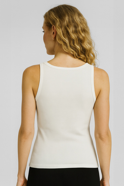 VENA Women's Corded Fabric Thick Strap Top - Ivory