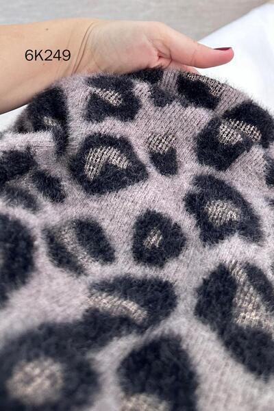 İnce Topuk Leopard Patterned Bearded Knitwear Blouse 6K249