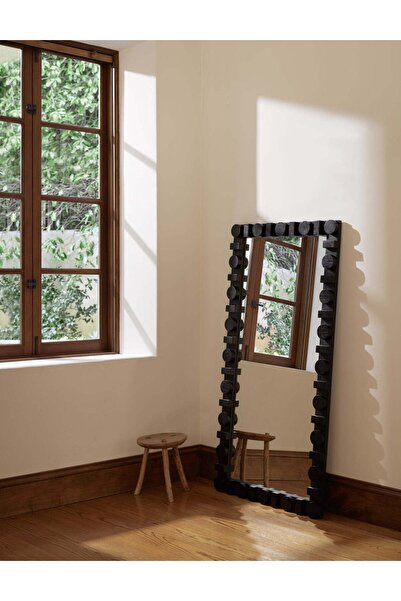 Muummirror 170x80 cm Doğal Ağaç Çerçeveli Dekoratif Boy Aynası - Siyah