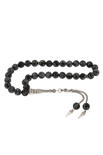 Gumush Hk ​ Piatră naturală Tesbih din obsidian cu ciucuri metalici | Bijuter...