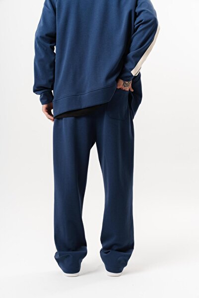 Respire Men's Ffb Striped Detail Winter Doubleface Baggy Sweatpants Navy Blue