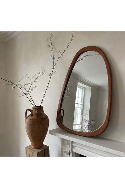 Muummirror 90x60 cm Asimetrik Ceviz Duvar Dekor Aynası