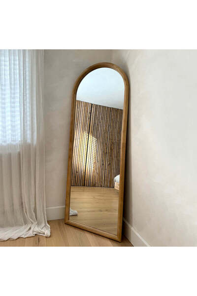 Muummirror 170x60 cm Doğal Ahşap Oval Boy Aynası - Dekoratif Oval Boy Aynası
