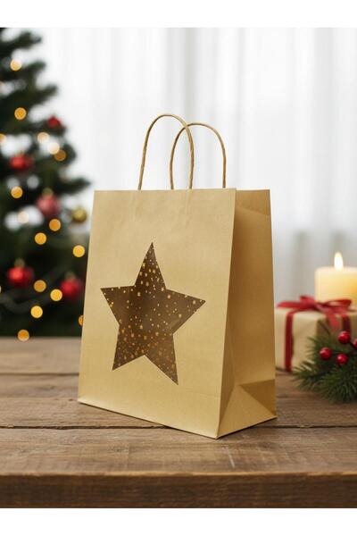 Parti Adresi Karton Çanta Yıldız Pencereli Alışveriş Çantası Hediye Çantası K...