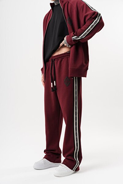 Respire Ανδρικό χειμερινό φαρδύ παντελόνι με λεπτομέρεια ρίγες, διπλής όψης, μπορντό