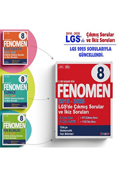 Fenomen Yayıncılık FENOMEN 8 LGS (MATEMATIK-FEN-TÜRKÇE) ÇIKMIS SORULAR VE IKIZ SORULARI SETI (2018-2025)