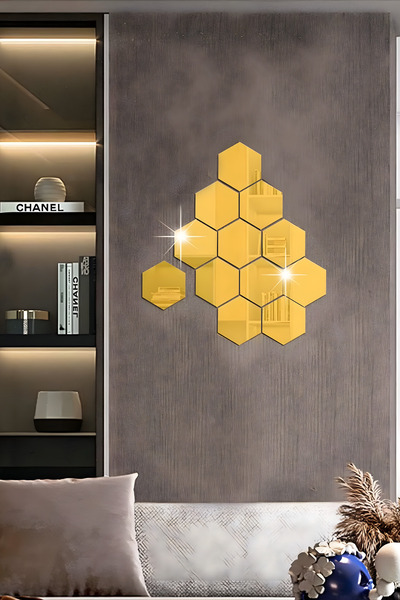 Bola Concept Ayna Pleksi Altıgen Duvar Dekoru 2mm Yapışkanlı – Geometrik Ayna...