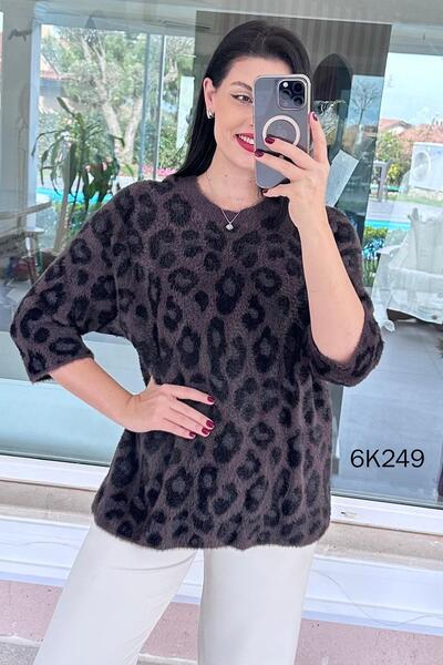 İnce Topuk Leopard Patterned Bearded Knitwear Blouse 6K249