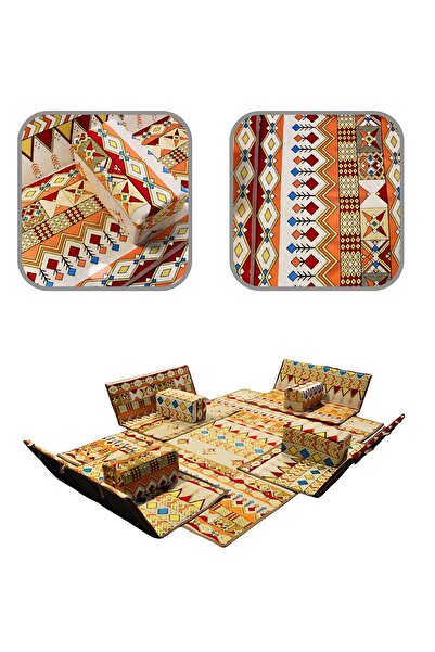 Biki 9-piece Camping Floor Seating Set with 4 Chairs, 4 Cushions and 2×3m Mat - Maroon