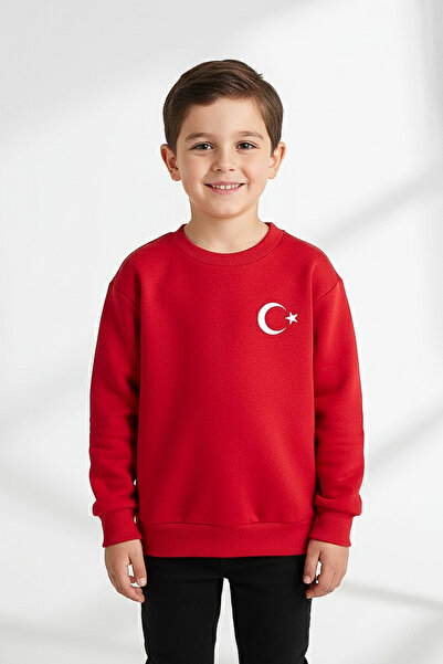 kinderos Turkish Flag Printed Thick Children's Sweatshirt - 26K 1627