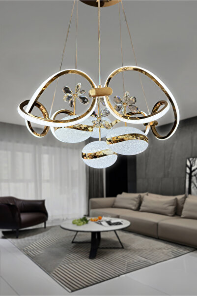 RSCOLLECTIONS Lucia 4 Toplu Sarkıt İthal Led Avize Kumandalı Gold