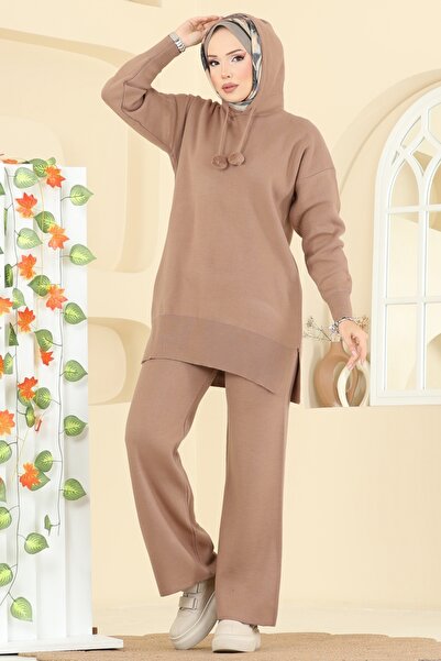 ModaMerve Kapüşon Detaylı Triko Takım 1079BRZ597-MS Vizyon