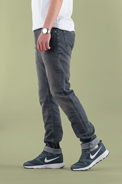 bombe Men's Slim Fit Lycra Nails Jeans Trousers Smoked