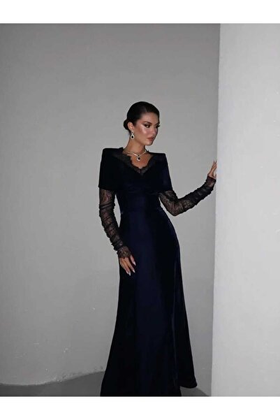 hind fashion فستان سهرة أنيق شتوي لون كحلي