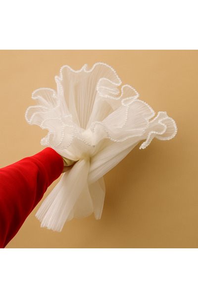 Prestij Boncuk Gelin Buketi Tülü Krem Renk Fırfırlı Ve Incili Lüks Tül Kumaş ...