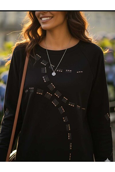 Aylin Long Sleeve Printed Front and Ribbed Bottom and Sleeves Sports Knitwear