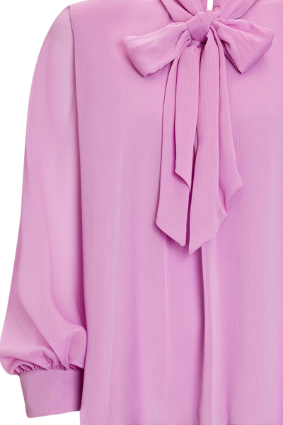 Exquise Patterned Scarf Collar Long Sleeve Regular Blouse