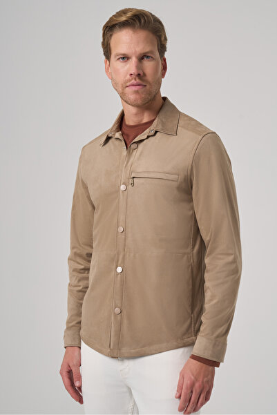 Morven Men's Mink Polyester Trend Plain Dynamic Fit Berber Collar Shirt Jacket